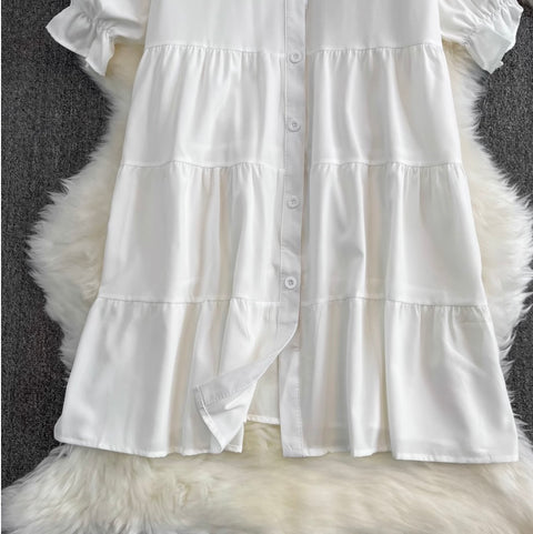 Denim Vest & White Shirt Dress 2Pcs