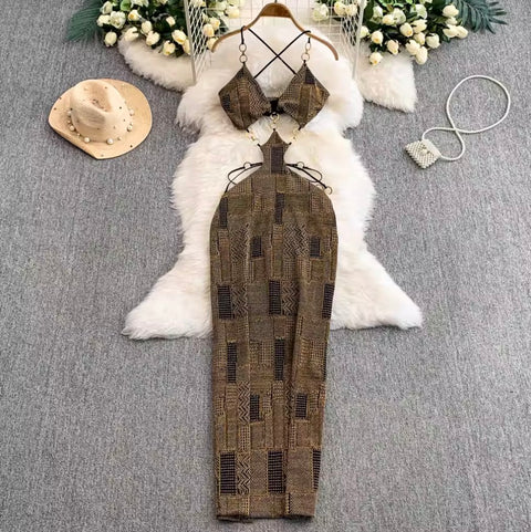 Irregular Design Hollowed Chain-connect Dress