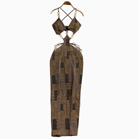 Irregular Design Hollowed Chain-connect Dress