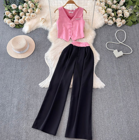 Striped Suit Vest & Trousers 2Pcs