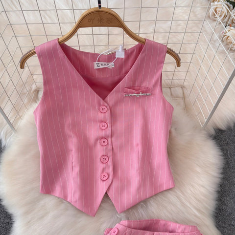 Striped Suit Vest & Trousers 2Pcs
