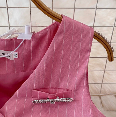 Striped Suit Vest & Trousers 2Pcs