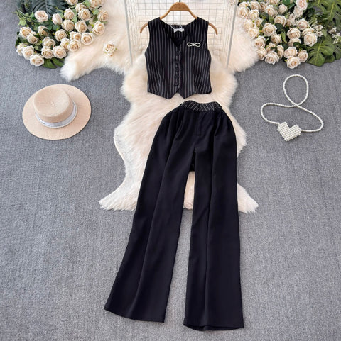 Striped Suit Vest & Trousers 2Pcs