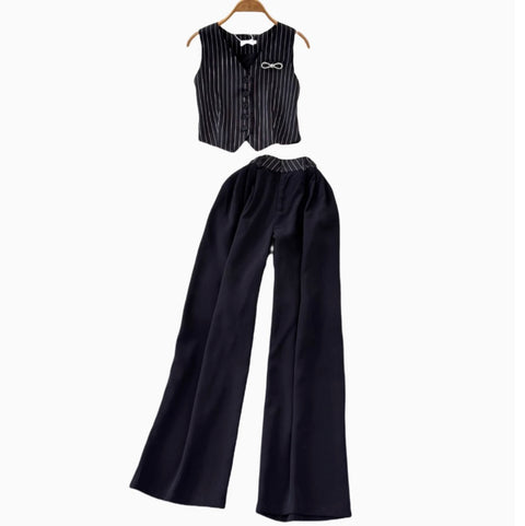 Striped Suit Vest & Trousers 2Pcs