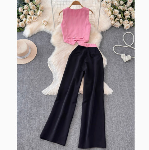 Striped Suit Vest & Trousers 2Pcs