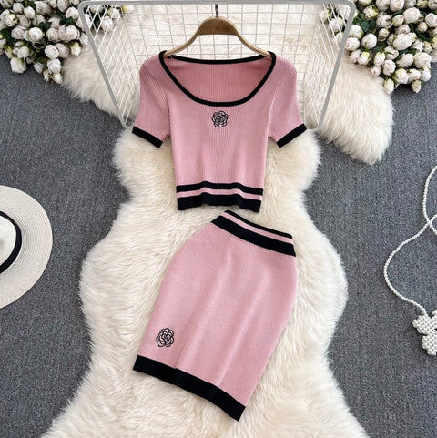 Midriff-baring Knitwear & Skirt Knitted 2Pcs