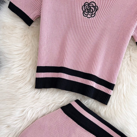 Midriff-baring Knitwear & Skirt Knitted 2Pcs