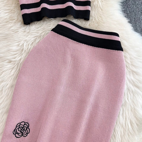 Midriff-baring Knitwear & Skirt Knitted 2Pcs