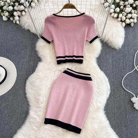 Midriff-baring Knitwear & Skirt Knitted 2Pcs