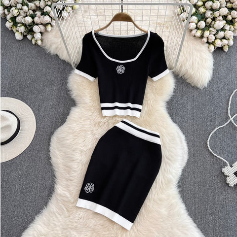 Midriff-baring Knitwear & Skirt Knitted 2Pcs