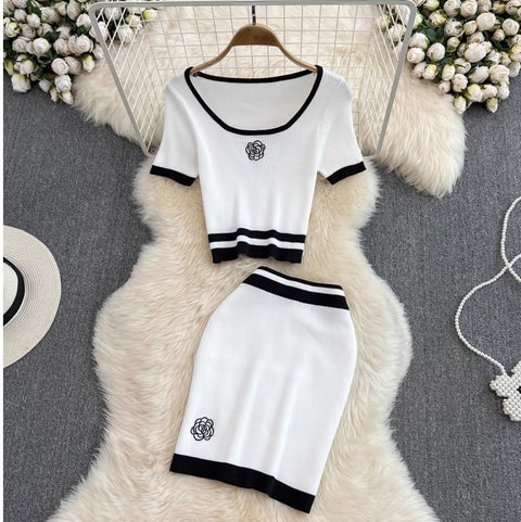 Midriff-baring Knitwear & Skirt Knitted 2Pcs