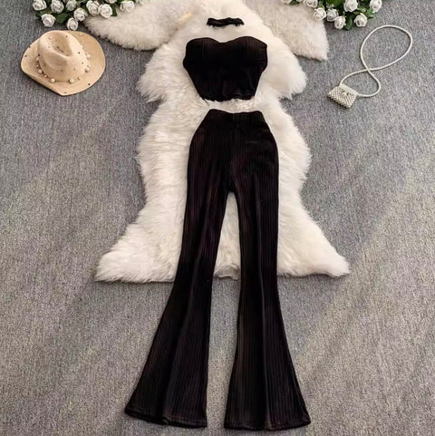 Sleeveless Knitted Vest & Flared Trousers 2Pcs