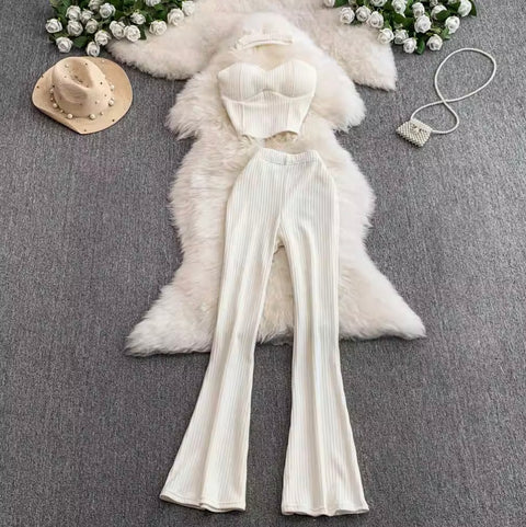 Sleeveless Knitted Vest & Flared Trousers 2Pcs