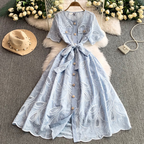 Korean Style Embroidery Shirt Dress