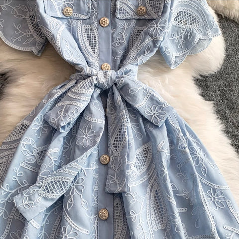 Korean Style Embroidery Shirt Dress