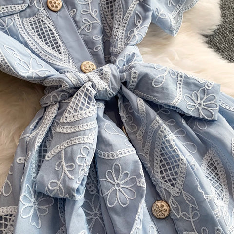 Korean Style Embroidery Shirt Dress