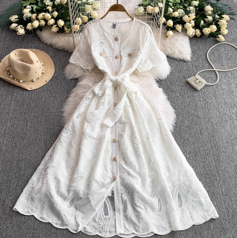 Korean Style Embroidery Shirt Dress
