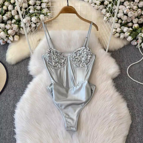 Sexy Silver Sequined Slip Jumpsuit