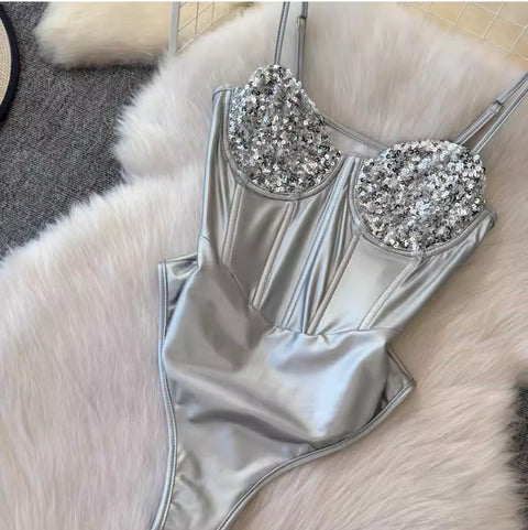Sexy Silver Sequined Slip Jumpsuit
