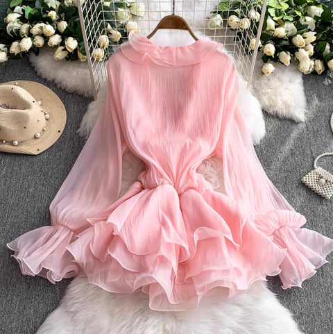 V-neck 3D Ruffled Princess Dress