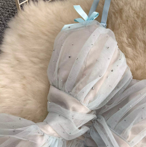 Fairy Blue Rhinestone Studded Slip Dress