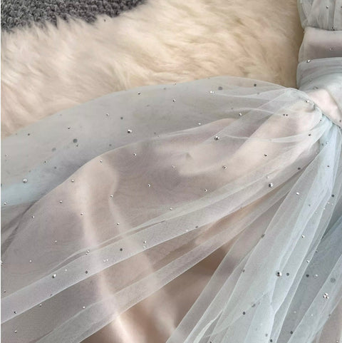 Fairy Blue Rhinestone Studded Slip Dress