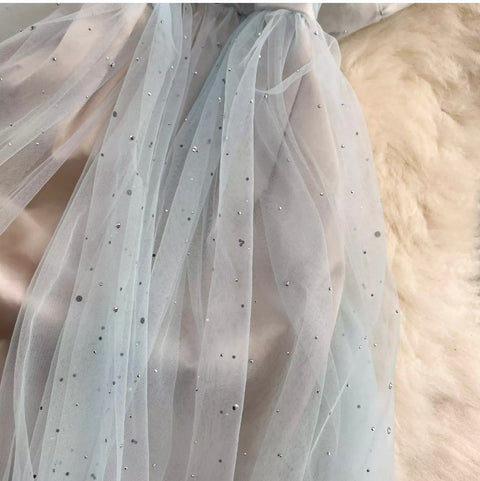 Fairy Blue Rhinestone Studded Slip Dress