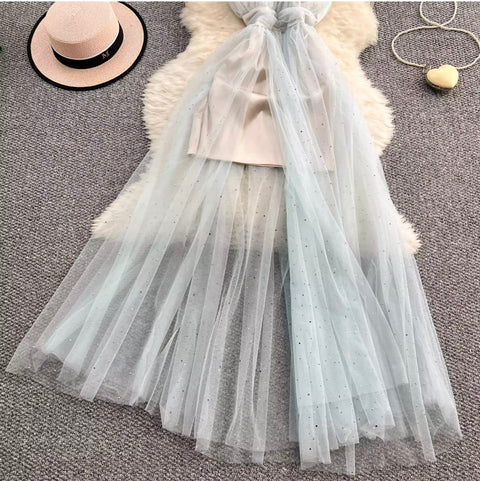 Fairy Blue Rhinestone Studded Slip Dress