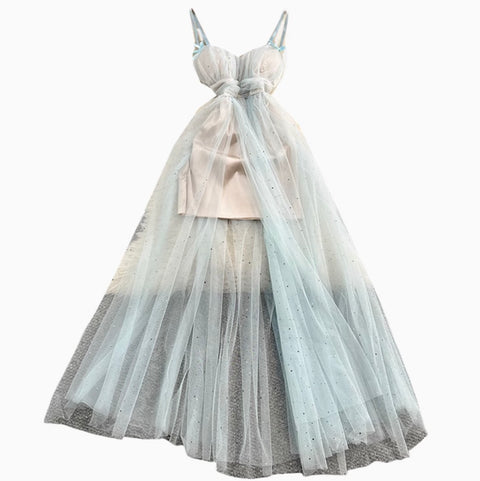Fairy Blue Rhinestone Studded Slip Dress