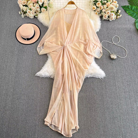 Irregular Design Outwear & Slip Dress 2Pcs