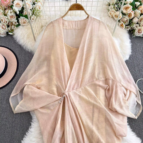 Irregular Design Outwear & Slip Dress 2Pcs