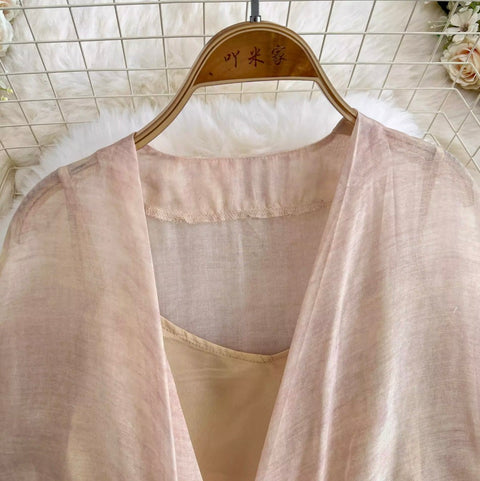 Irregular Design Outwear & Slip Dress 2Pcs