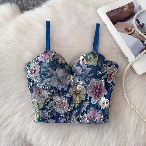 Sequined Backless Denim Camisole