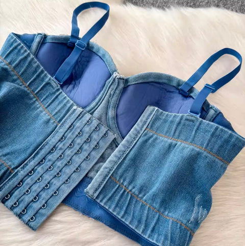 Sequined Backless Denim Camisole