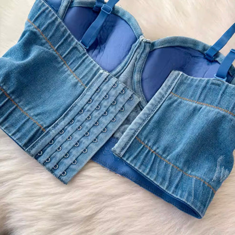 Sequined Backless Denim Camisole
