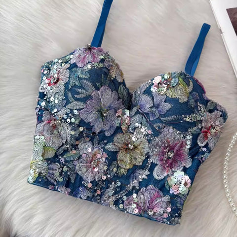 Sequined Backless Denim Camisole