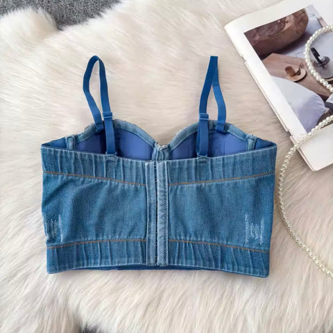 Sequined Backless Denim Camisole