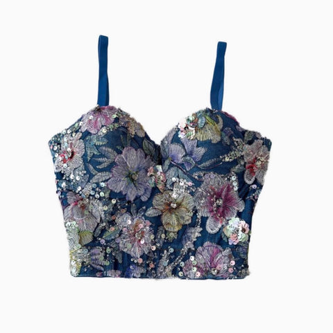 Sequined Backless Denim Camisole