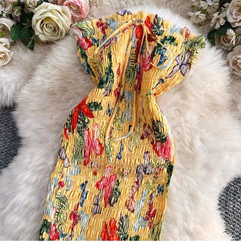 Off-shoulder Butterfly Printed Fishtail Dress