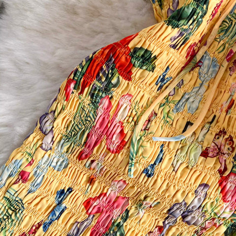 Off-shoulder Butterfly Printed Fishtail Dress