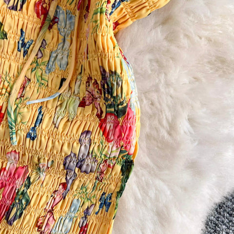 Off-shoulder Butterfly Printed Fishtail Dress