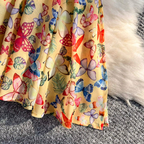 Off-shoulder Butterfly Printed Fishtail Dress