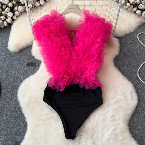 Sexy Deep V-neck Furry Jumpsuits