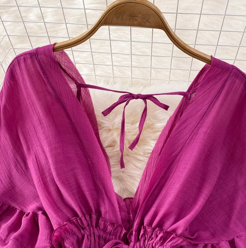 Deep V-neck Drawstring Sunscreen Dress
