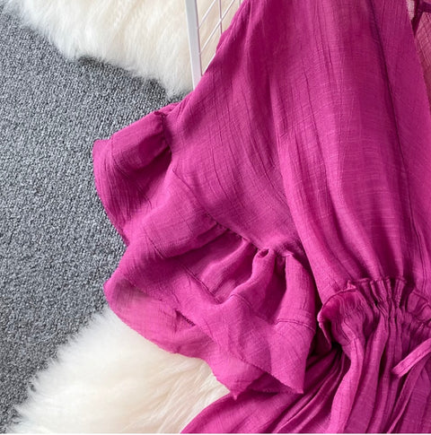 Deep V-neck Drawstring Sunscreen Dress