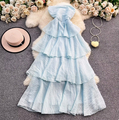 French Style Layered Ruffled Bustier Dress