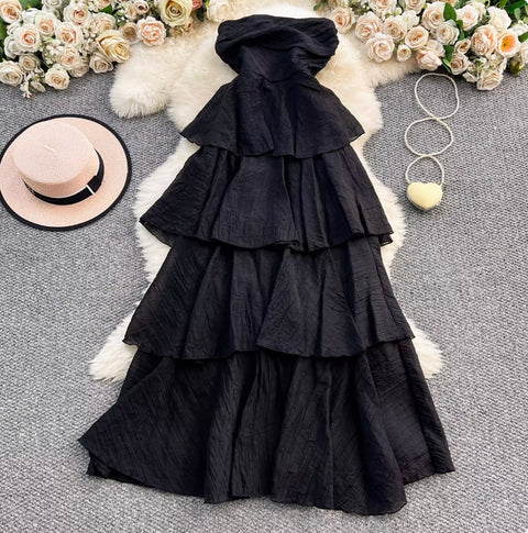 French Style Layered Ruffled Bustier Dress
