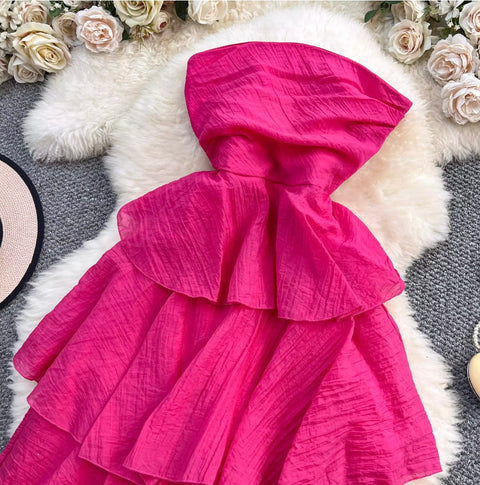 French Style Layered Ruffled Bustier Dress