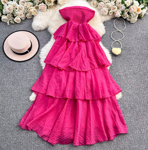 French Style Layered Ruffled Bustier Dress