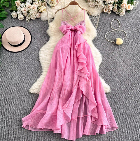 Bow-tie Irregular Ruffled Slip Dress